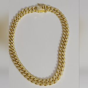 Iced out Cuban chain necklace crystals gold plated 18" chunky heavy men's women'